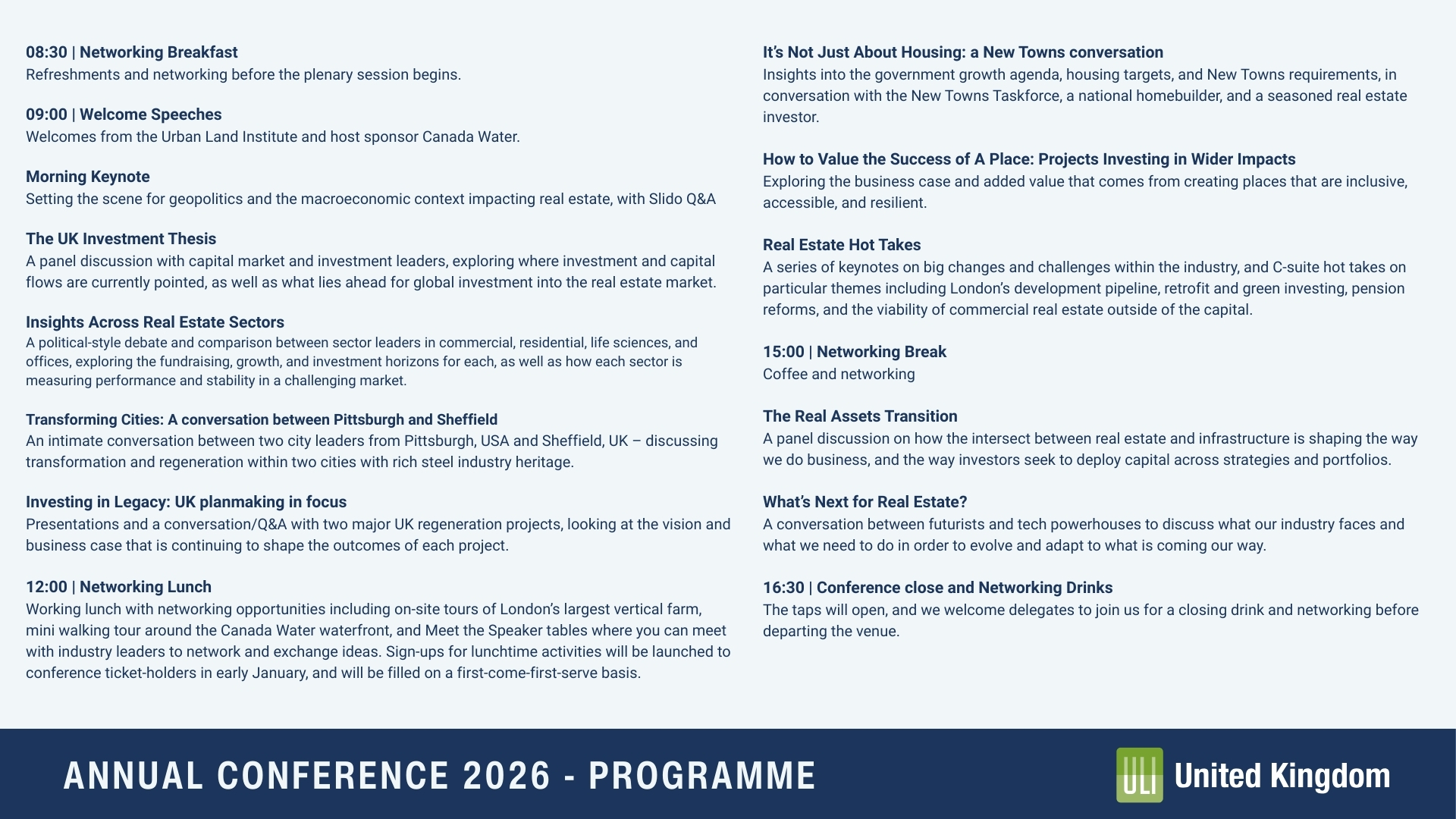 ULI UK ANNUAL CONFERENCE 2026 PROGRAMME